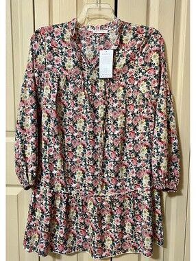 NWT Kirundo Dress Pink Small Floral Flowy Tie Neck Summer Bohemian